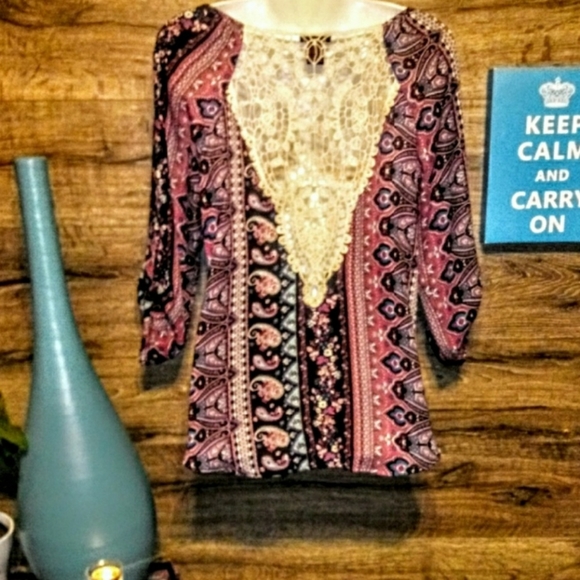 Stoosh Top Size L Paisley High Low Lace Back EUC - Picture 4 of 11